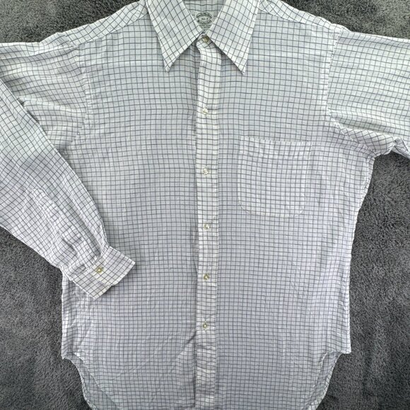 VTG 70s Brooks Brothers Button Up Shirt 15.5 32 Dacron Cotton Blue Check Point - Picture 1 of 16